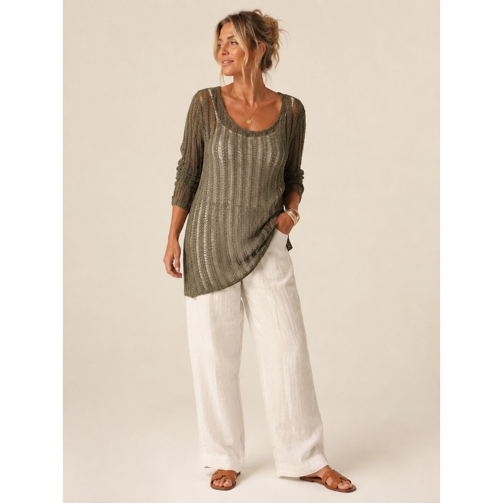 Westbound Ramie Cotton Ladder Knit Beach Cover Up Sweater‎ XL Boho